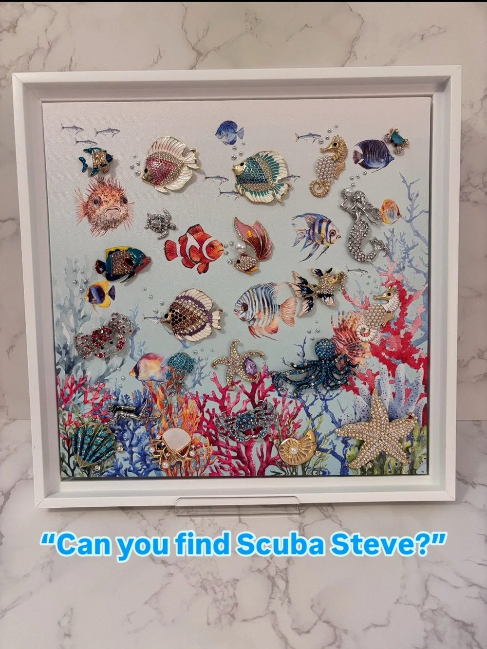 Underwater Coral Reef Wall Art - Framed Ocean Fish Print in Blue & Coral